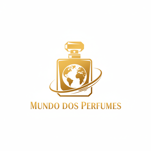Logo Mundo dos Perfumes - Fundo Branco e Dourado